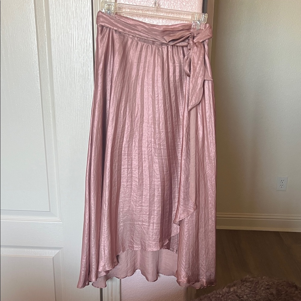 Anthropologie Pink A-Line Midi Skirt with Tie Front